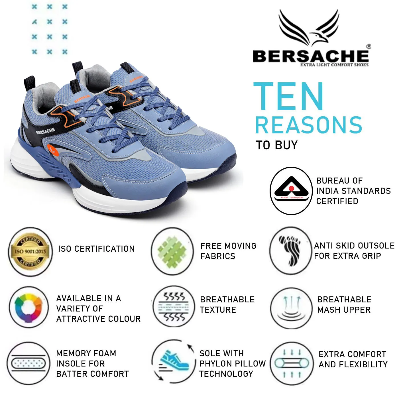 Bersache Premium Sports ,Gym, Trending Stylish Running Shoes For Men (9183)-Blue